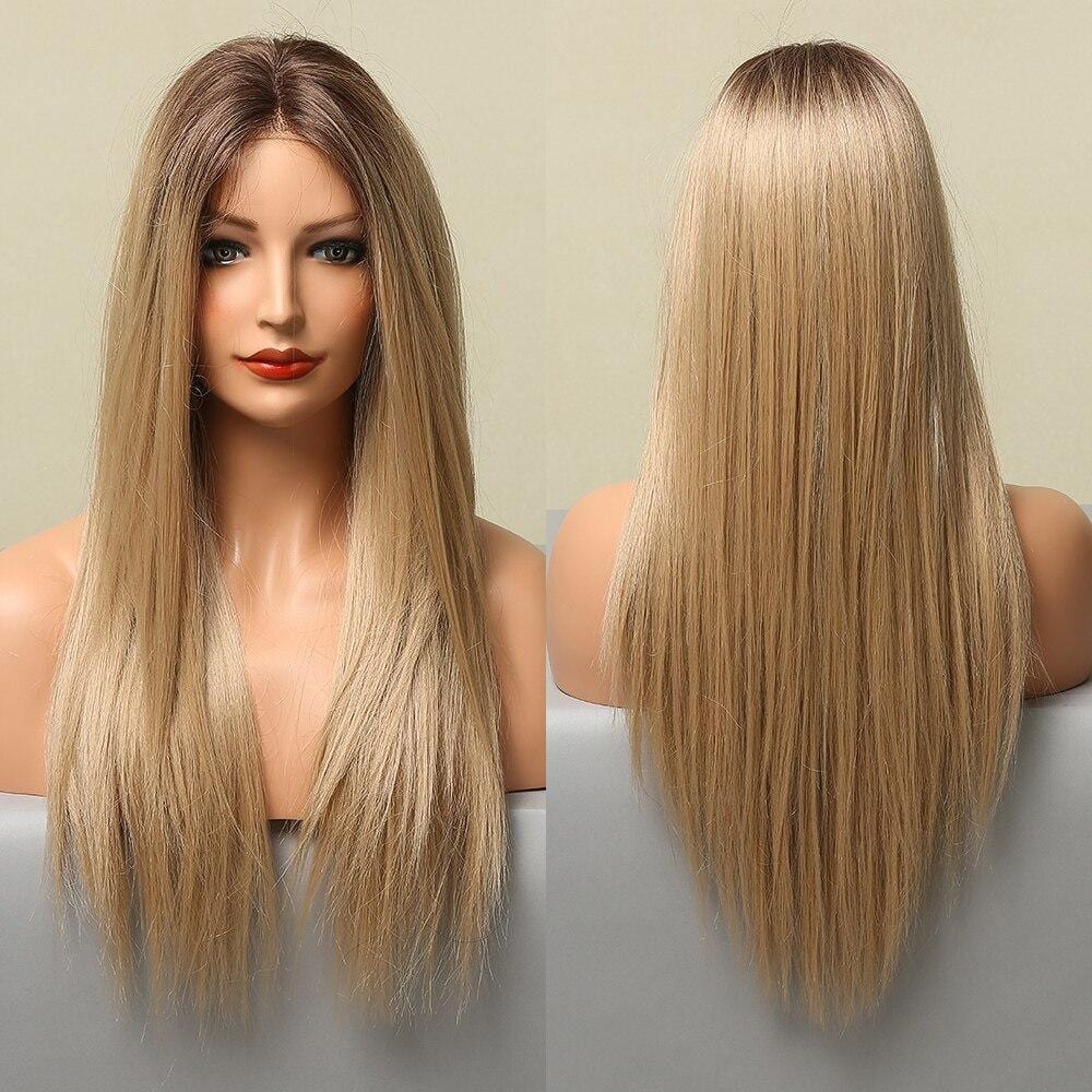 Haircube blonde human hair lace front wig with long straight hair shown from front and back