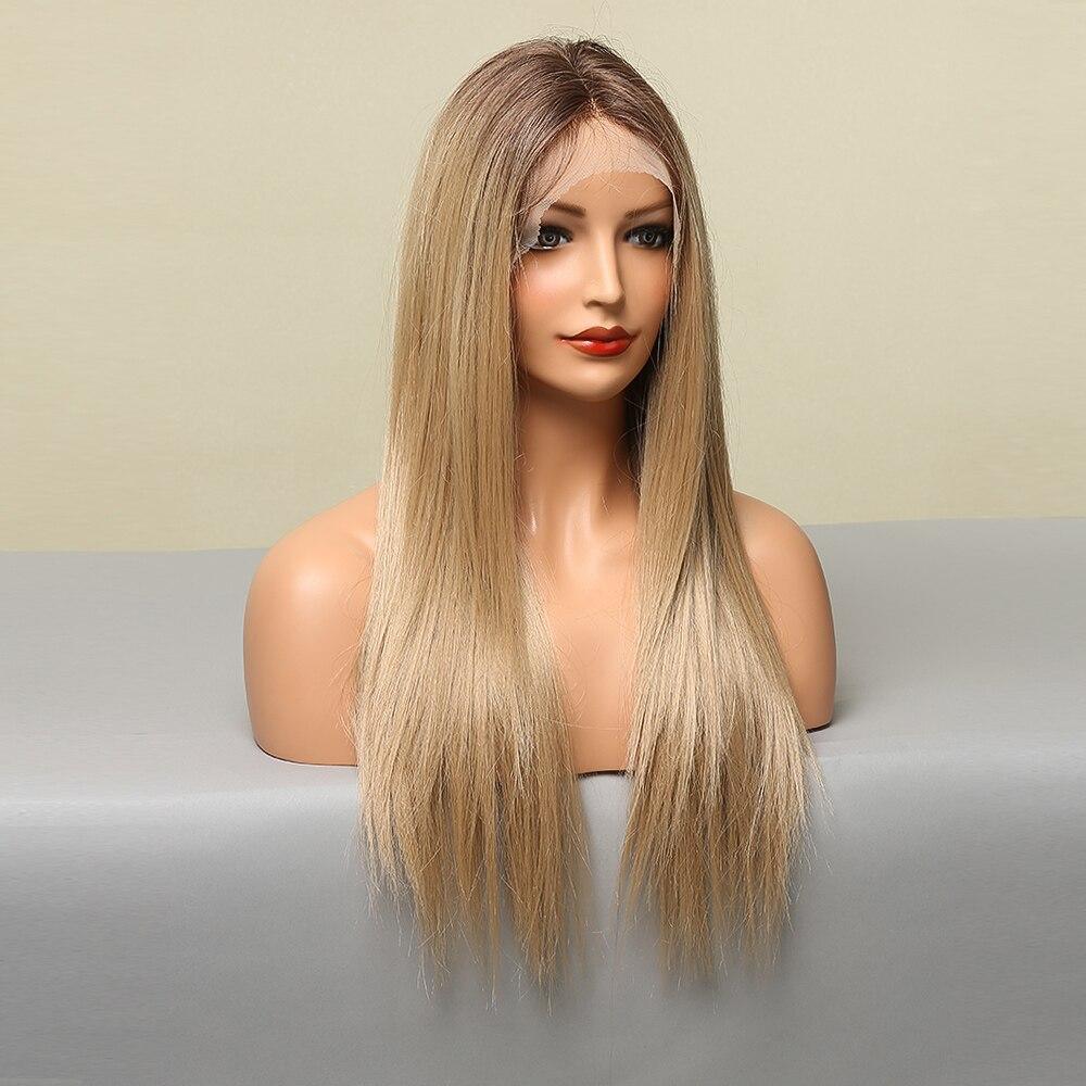 HAIRCUBE blonde human hair lace front wig with long straight hair on mannequin head