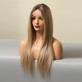 HAIRCUBE blonde human hair lace front wig displayed on mannequin with long straight hair