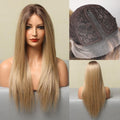 HAIRCUBE blonde human hair lace front wig with long straight hair and natural brown roots