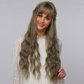 La Sylphide 24 inch cosplay wig long wavy ash brown hair with bangs styled with hairpins