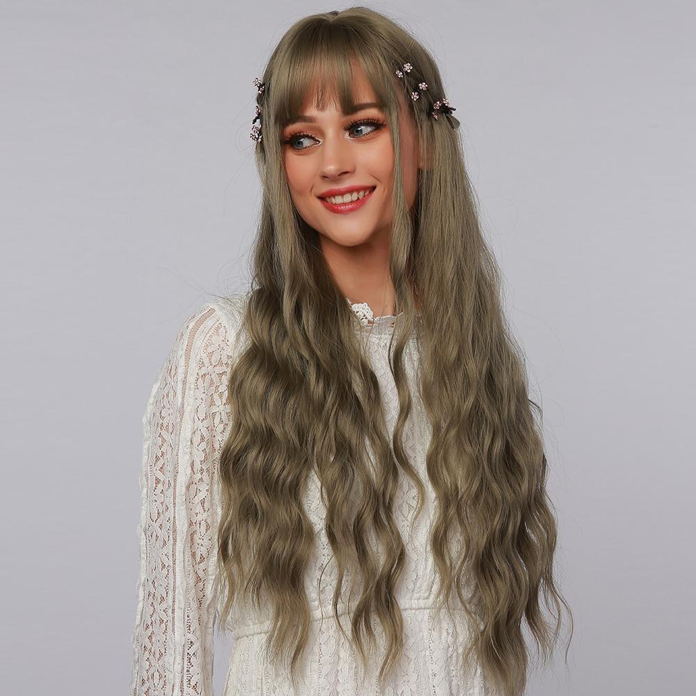 La Sylphide 24 inch cosplay wig with long wavy ash brown hair and natural bangs