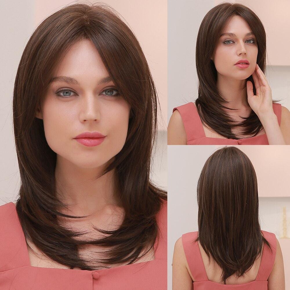 HAIRCUBE full lace front remy wig in medium brown straight layered style on model