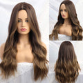 Alan ombre brown synthetic wig with long wavy hair styled on a mannequin