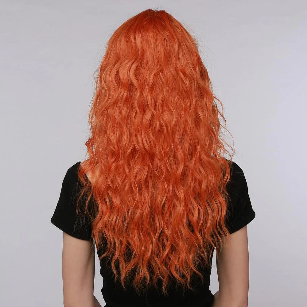 La Sylphide ginger red synthetic wig long wavy hair viewed from the back