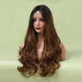 HAIRCUBE gradient synthetic wigs for women with long curly brown hair and dark roots