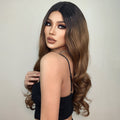 HAIRCUBE gradient synthetic wigs for women with long wavy brown hair and black roots