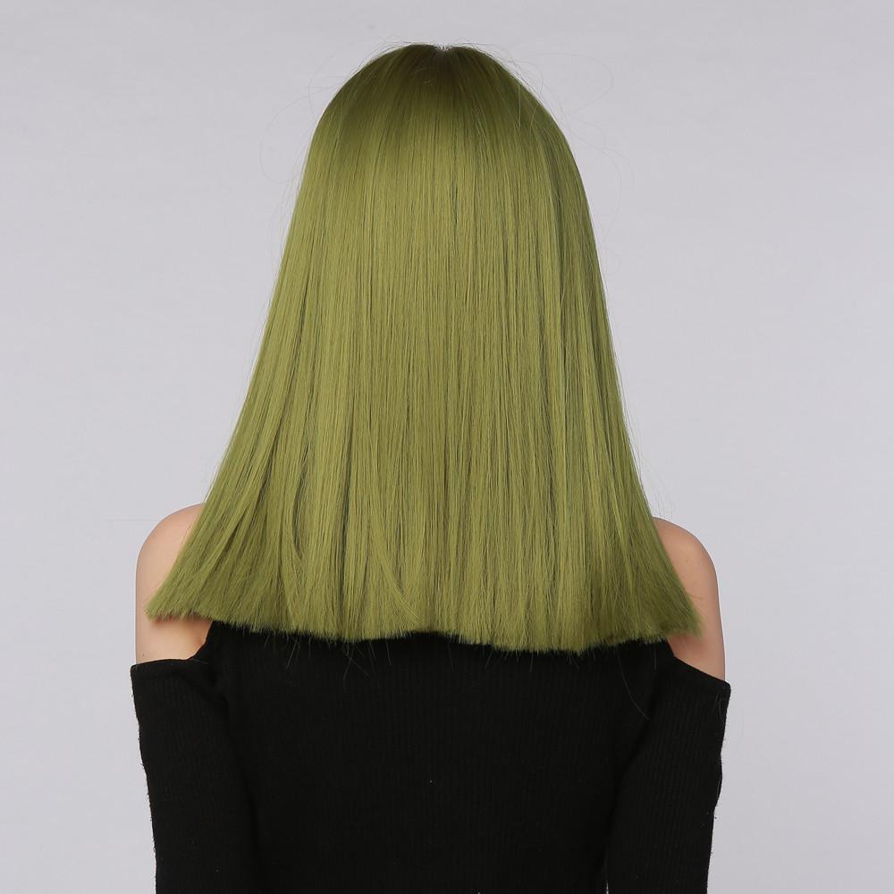 La Sylphide lime green synthetic wig with straight medium-length hair on a mannequin
