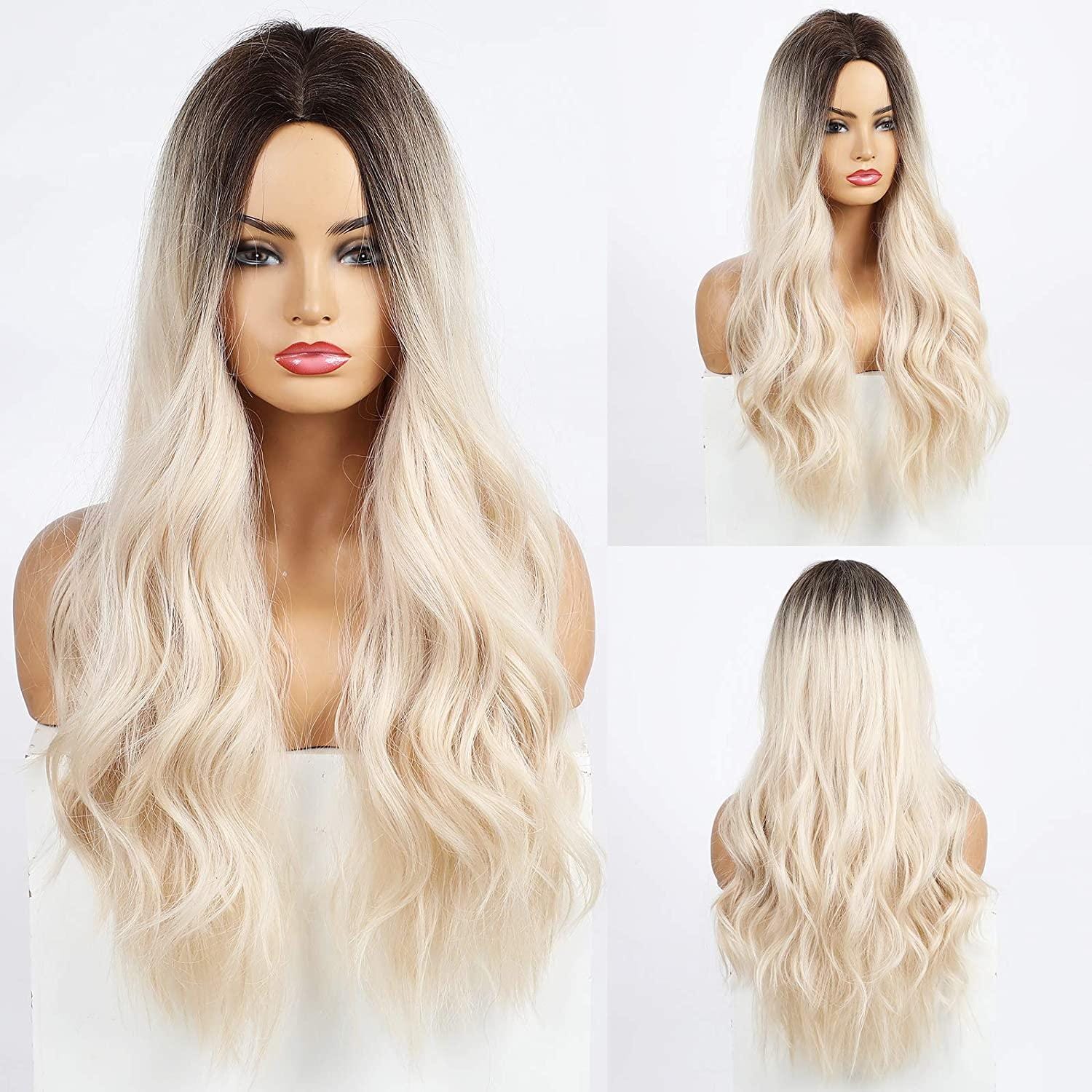 HAIRCUBE long wavy brown to ash blonde wig with soft curls and natural-looking roots