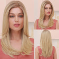 HAIRCUBE blonde full lace front remy wig with layered straight hair styled on female model