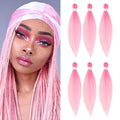 HAIRCUBE peach pink hair extensions displayed on model with matching braided wig and six bundles of straight hair