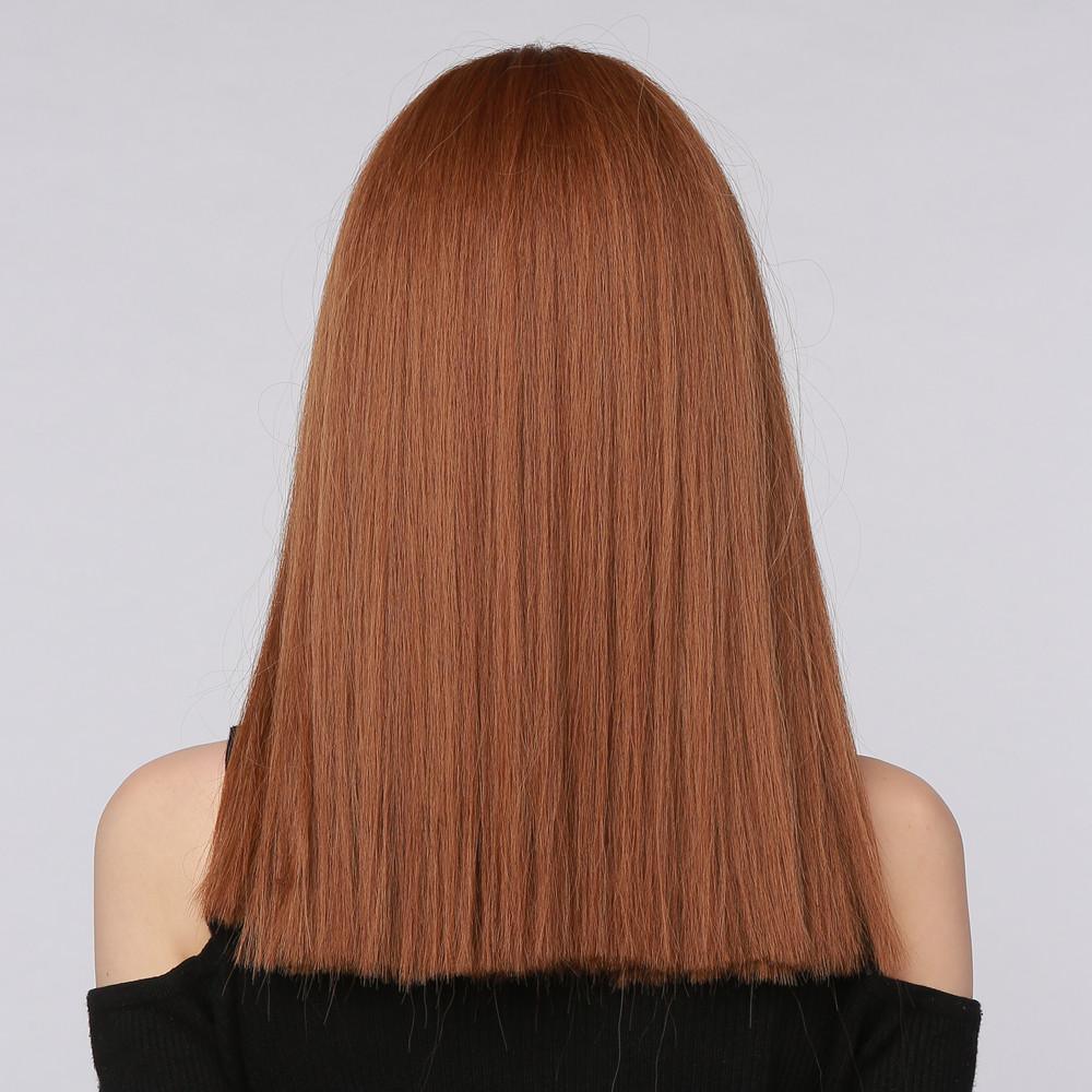 HAIRCUBE reddish brown synthetic wig with straight medium-length hair shown from the back