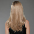 HAIRCUBE synthetic blonde wig for women with long straight hair viewed from the back