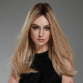 HAIRCUBE synthetic blonde wig for women with long straight hair and natural middle part