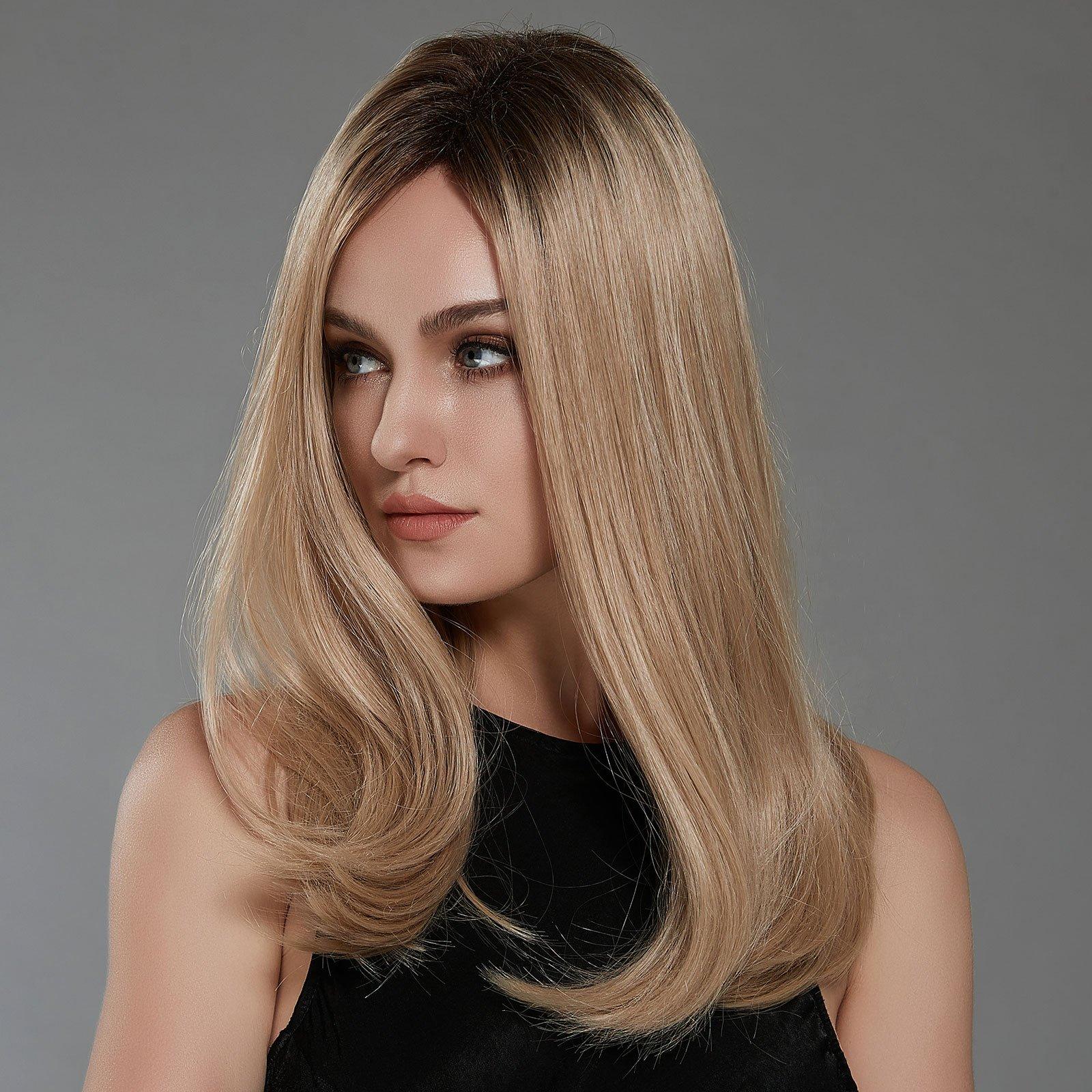 HAIRCUBE synthetic blonde wig for women with smooth medium length hair and natural shine