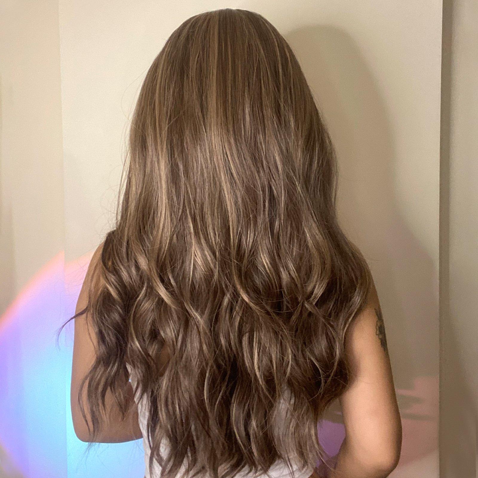 HAIRCUBE 20 inch beach wave wig with long wavy brown hair shown from back