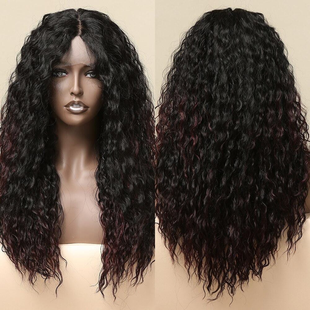 HAIRCUBE 20 inch kinky curly lace wig in dark black with natural wave texture shown from front and back