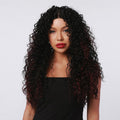 HAIRCUBE 20 inch kinky curly lace wig with dark brown curls on woman with red lipstick