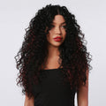 HAIRCUBE 20 inch kinky curly lace wig with dark brown to burgundy ombre curls worn by woman