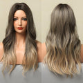 HAIRCUBE 20 inch ombre curly wig with dark roots fading to blonde curls shown front and back
