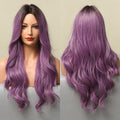 HAIRCUBE 20 inch ombre curly wig in purple with dark roots shown from front and back