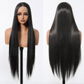 HAIRCUBE 23 inch free part synthetic wig long straight black hair front and back view