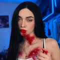 HAIRCUBE 23 inch free part synthetic wig styled with long straight black hair on model