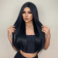 HAIRCUBE 23 inch free part synthetic wig with long straight black hair and natural look