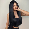 HAIRCUBE 23 inch free part synthetic wig long straight black hair on model