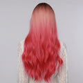 La Sylphide 23 inch pink ombre cosplay wig with long wavy hair from dark roots to bright pink ends