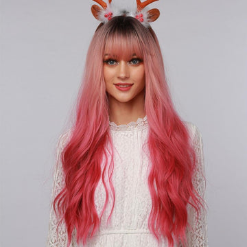 La Sylphide 23 inch pink ombre cosplay wig with long wavy hair and straight bangs