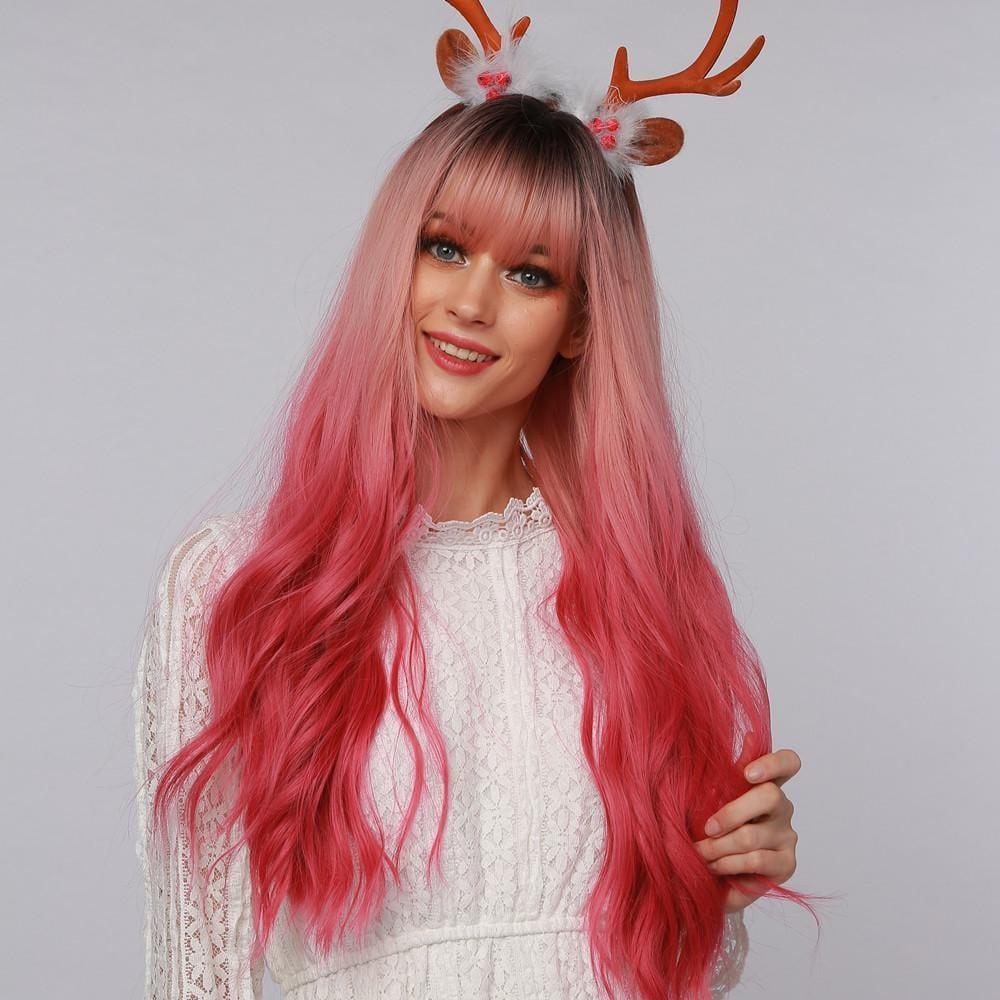 La Sylphide 23 inch pink ombre cosplay wig styled with soft waves and bangs