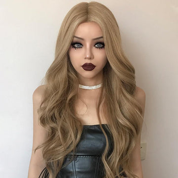 HAIRCUBE honey blonde lace front wig with long wavy hair styled on a mannequin