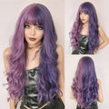 HAIRCUBE long wavy purple wig for women with split pink and purple colors styled in loose waves