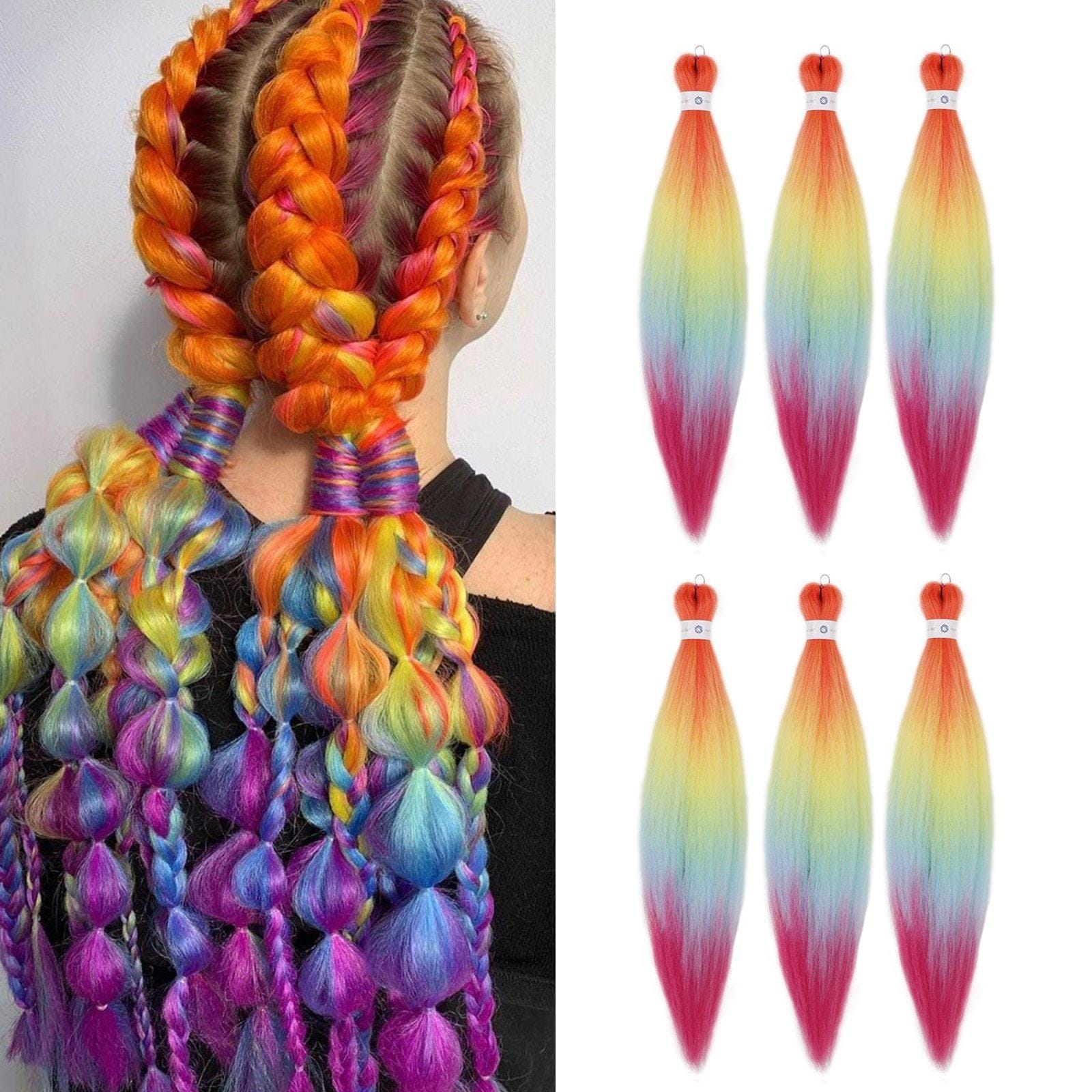 HAIRCUBE unicorn hair extensions 26 inch vibrant rainbow colors braided wig style