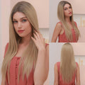 HAIRCUBE 21 inch straight lace front wig in blonde styled on model with long straight hair