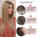 21 inch straight lace front wig by HAIRCUBE showing long straight blonde hair with lace front cap details