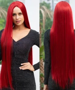 40inch-Synthetic-Button-Net-Red-Long-Vacation-Hair-Mid-Section-Role-Playing-Wig-Suitable-For-Parties.webp